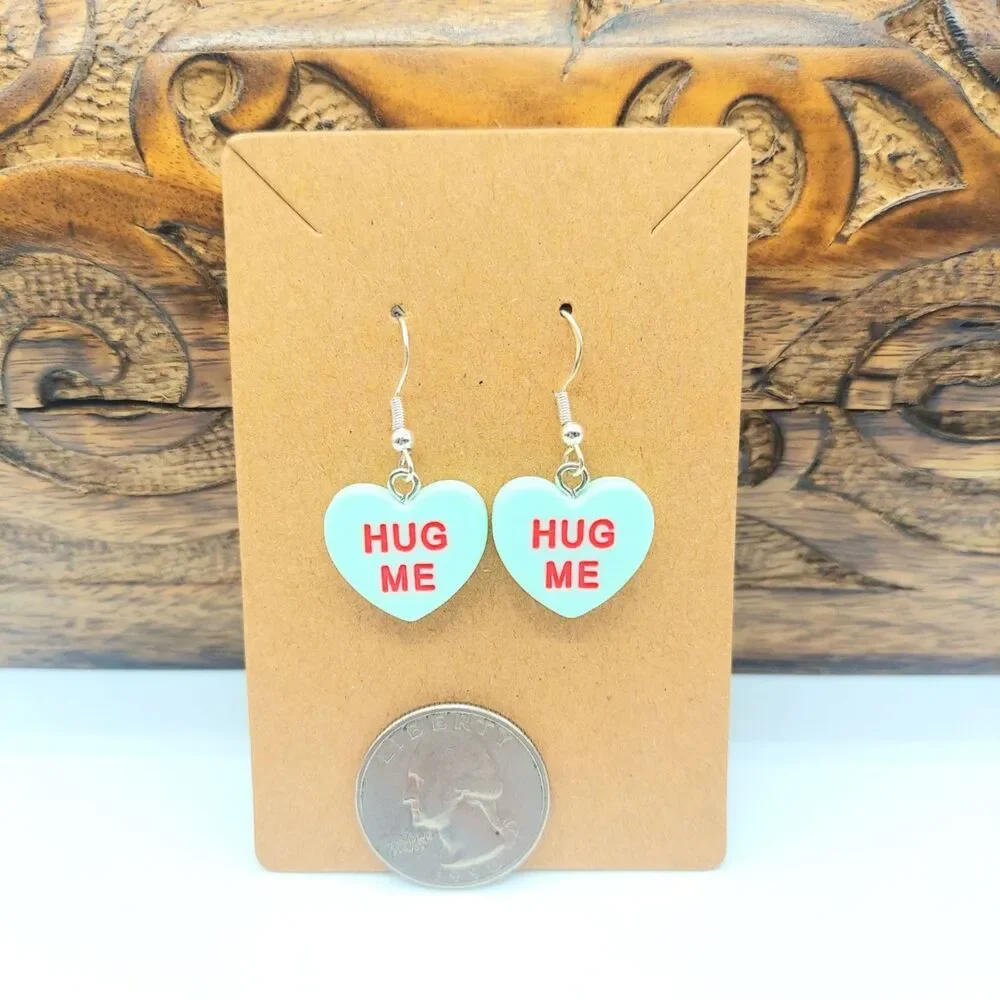 Valentine's Day Earrings Hug Me Green Candy Hearts - Picture 2 of 2